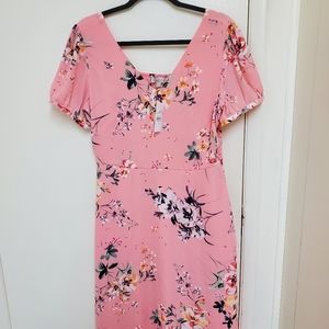 COPY - LOFT pink floral dress knee length